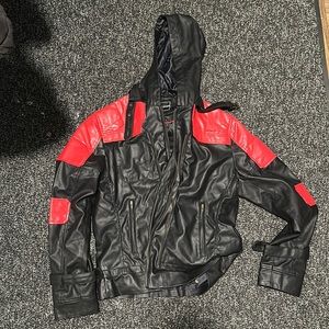 Red and Black Leather Motorcycle Jacket and Vest